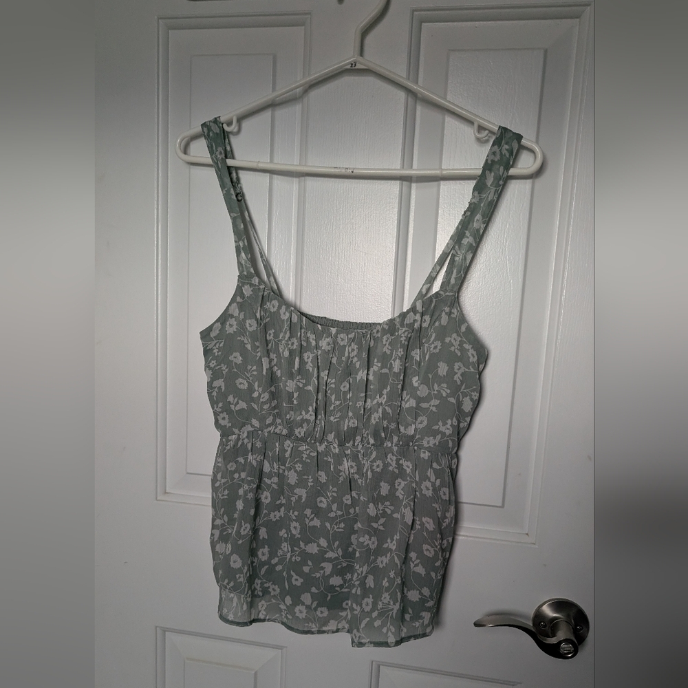 Abercrombie & Fitch | Green Floral Ruched Babydoll Tank Top | Size M | NWT